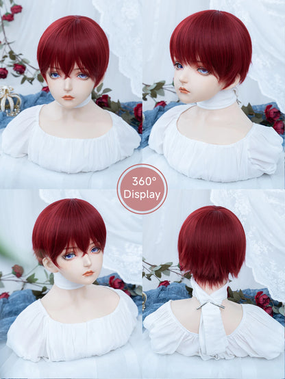 8Inch Wine Red Color Handsome Synthetic Wigs With Bang Short Straight Hair Wig For Man or Women Daily Use Cosplay Heat Resistant