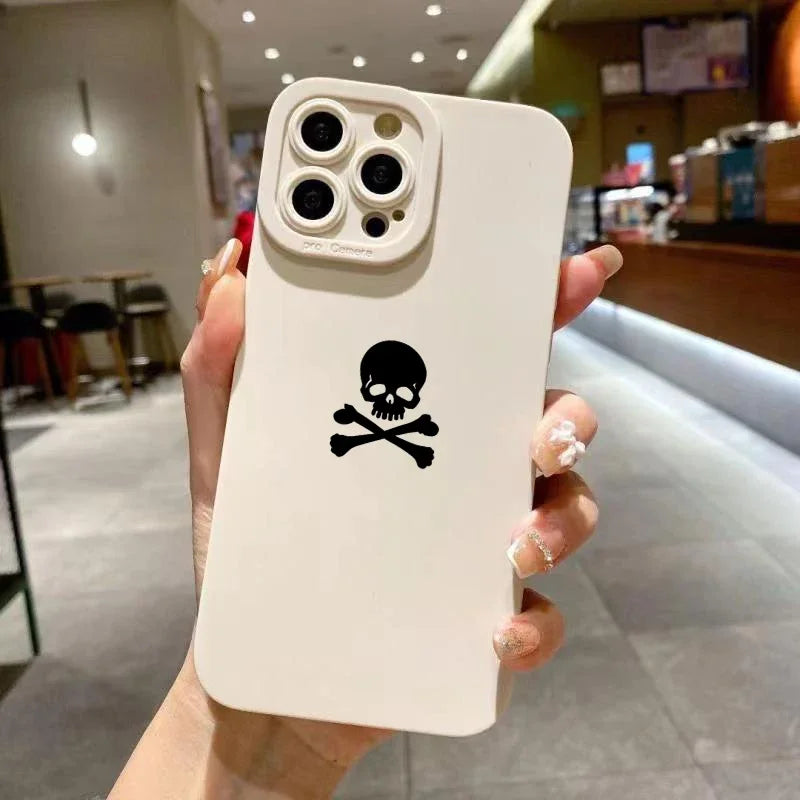 Black Skull Phone Case For iPhone 15 Cases iPhone 14 13 12 11 Pro Max Mini XS Max XR X 7 8 Plus SE2022 Matte Soft Silicone Cover