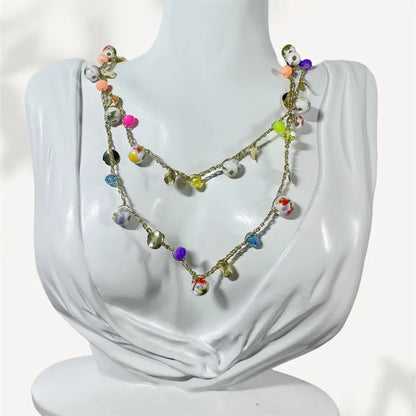 Bohemian Necklace for Women Ceramic Bead Pendant Golden Alloy Multi Retro Charms Jewelry.1Pcs. Trendy 2025