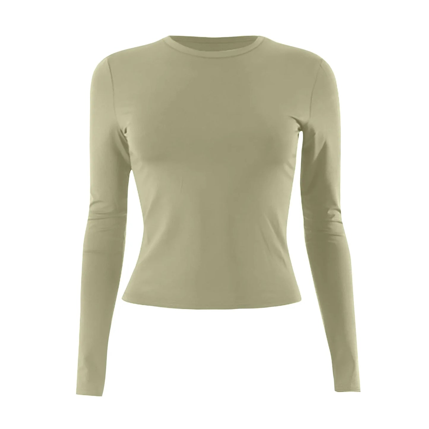 Women's Fashion Solid Colour Round Neck Long Sleeve T-Shirt Top Tops for Women Womens Tops and Blouses Trendy Womens Summer Tops