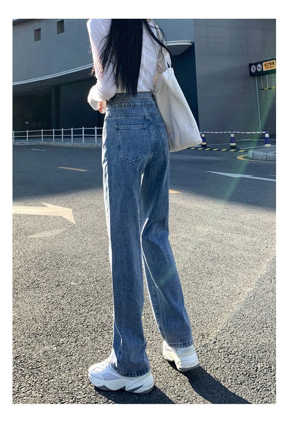 Women's High-Waisted Wide-Leg Jeans, Women's Spring Wear, New Loose Straight-Legged Small Man, Thin and Mopping Long Pants