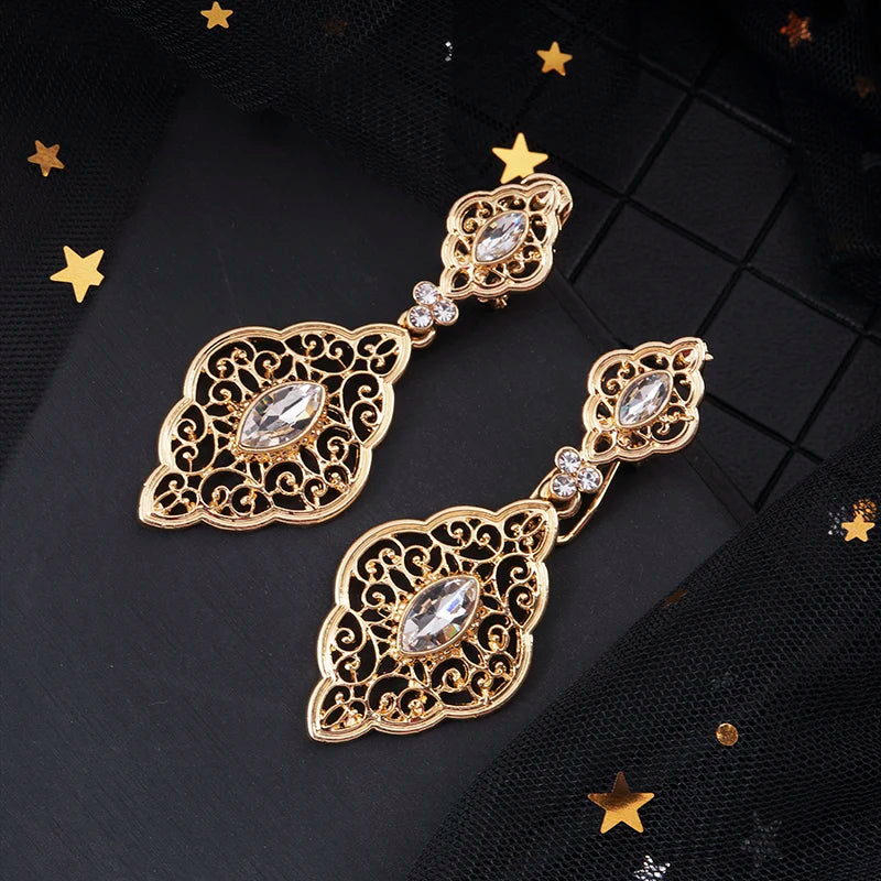 Neovisson Fashion Golden Earrings Hollow Flower Drop Earrings Bridal Jewelry Earrings With Rhinestone Women Earrings Gift