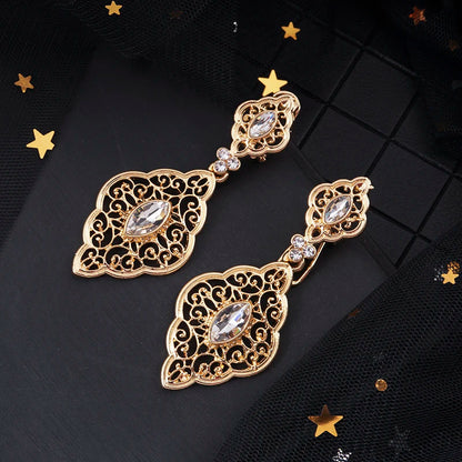 Neovisson Fashion Golden Earrings Hollow Flower Drop Earrings Bridal Jewelry Earrings With Rhinestone Women Earrings Gift