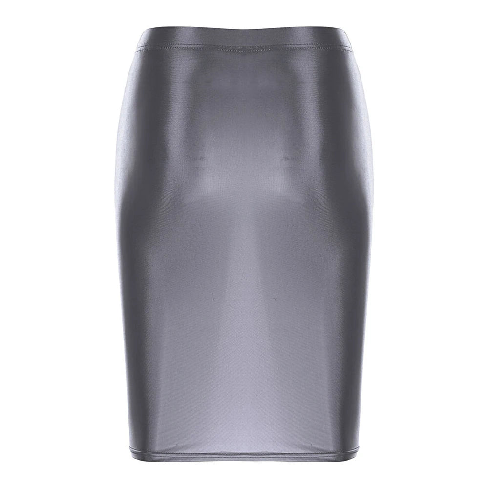 Mini Skirts Skirt For Women Autumn Bodycon Clubwear Glossy Shiny Stretchy Summer Tight Fitting High Waist Knee-length