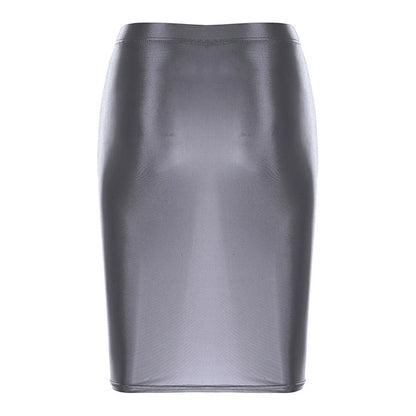 Mini Skirts Skirt For Women Autumn Bodycon Clubwear Glossy Shiny Stretchy Summer Tight Fitting High Waist Knee-length