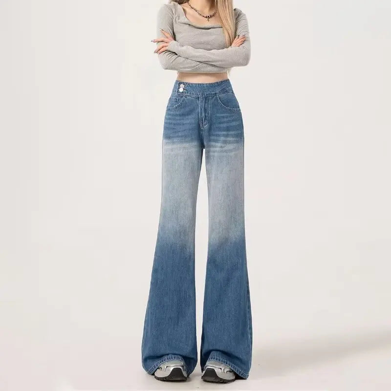Slimming High-waisted Jeans for Women Spring Summer Pear-shaped Loose-fit Wide leg Jean Pants Bell Bottoms Female Denim Trousers