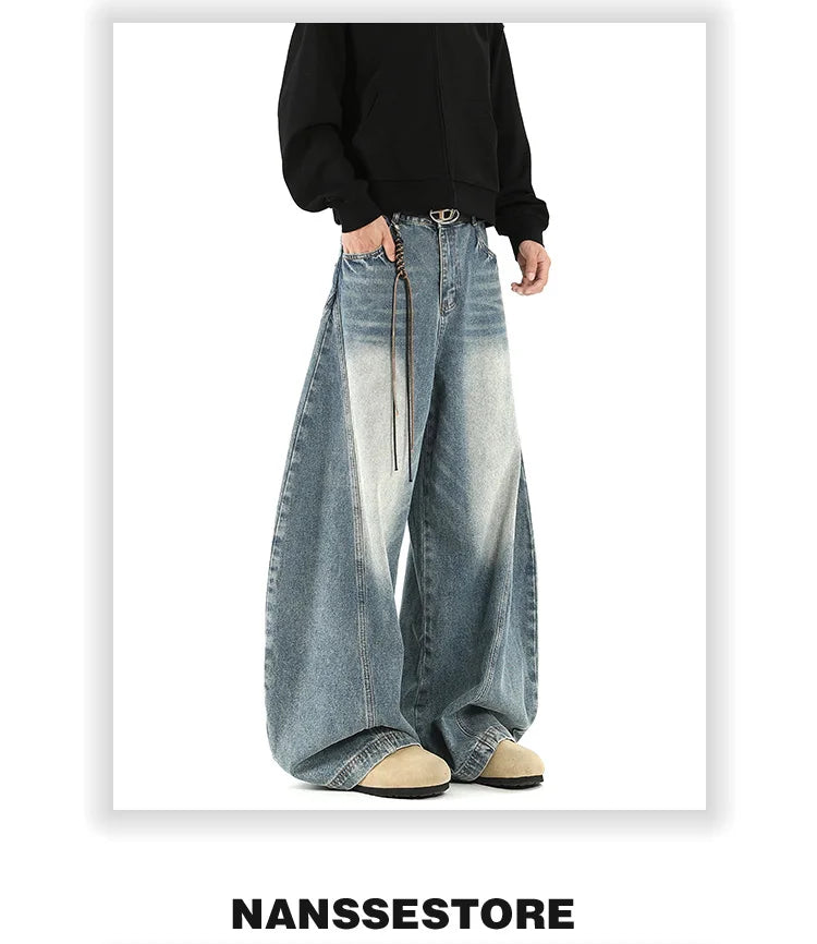 Women Blue Jeans Cargo Pants Streetwear High Waist American Wide Leg Pants Fashion Y2K Style Female Winter Straight Trousers