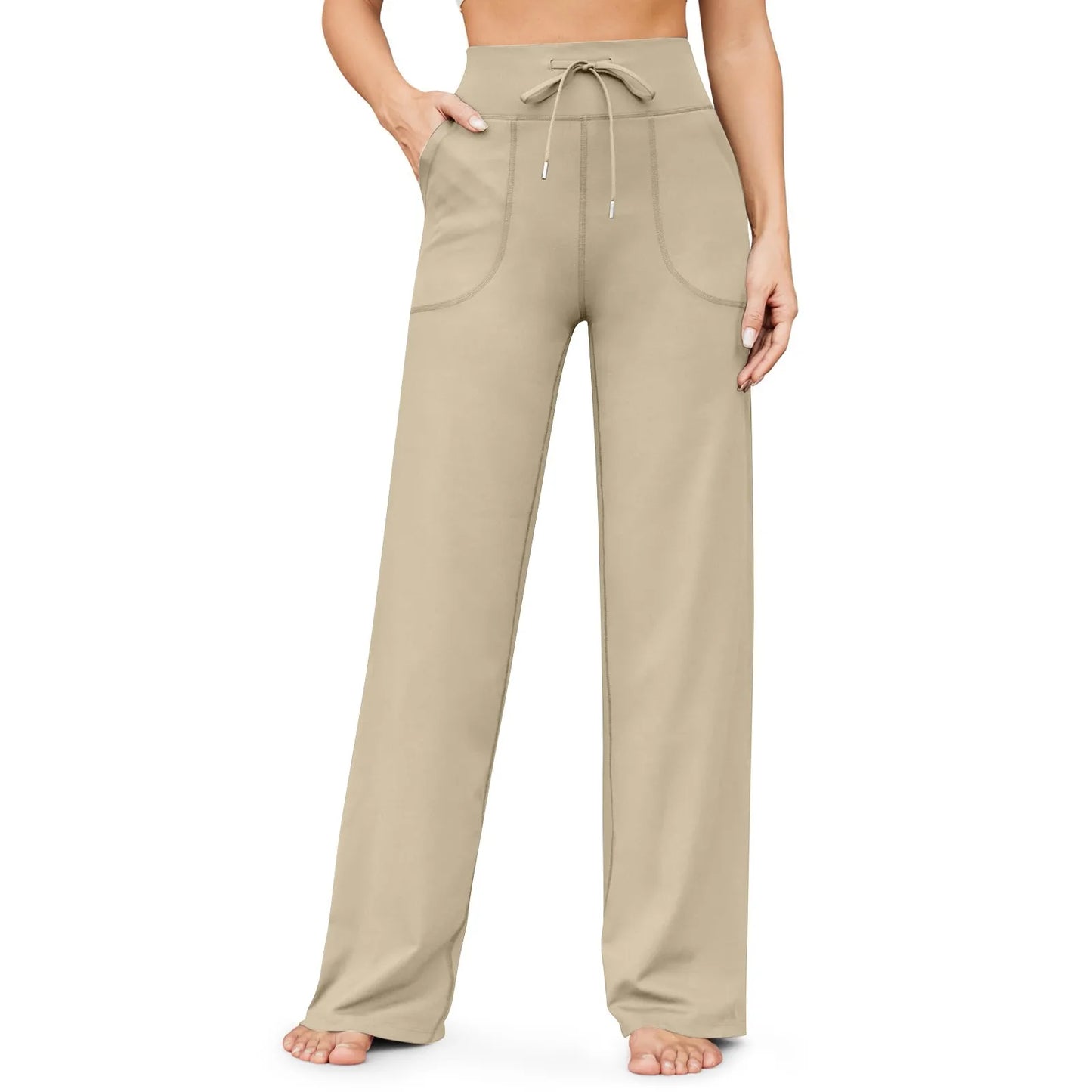 Wide Leg Yoga Pants For Women Solid Color High Waist Sweatpants With Pockets Stretch Comfy Workout Sports Trousers