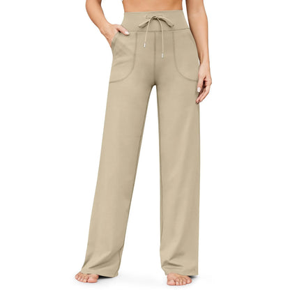 Wide Leg Yoga Pants For Women Solid Color High Waist Sweatpants With Pockets Stretch Comfy Workout Sports Trousers