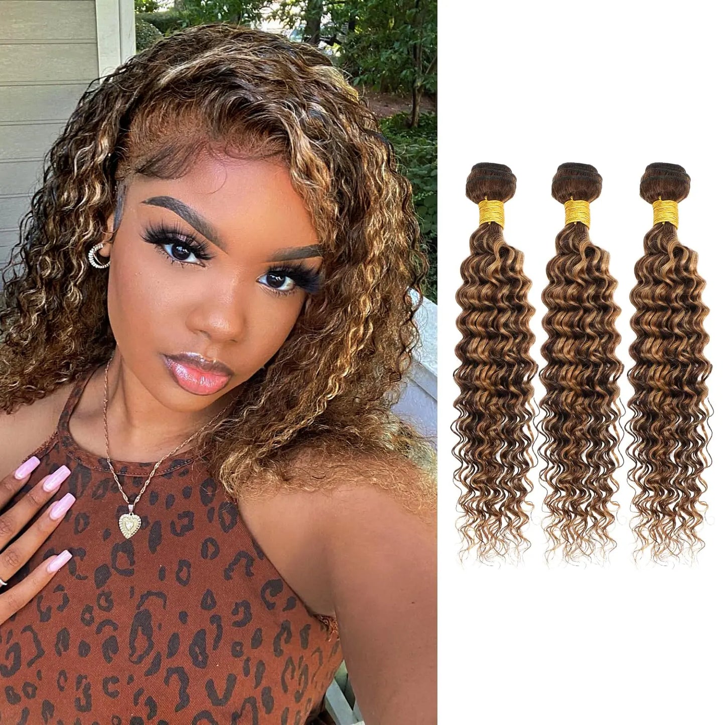 4/27 Bundles Brazilian Hair Bundles Highlight Honey Blonde Human Hair Bundle Weave Double Weft Deep Wave Virgin Hair Weaves