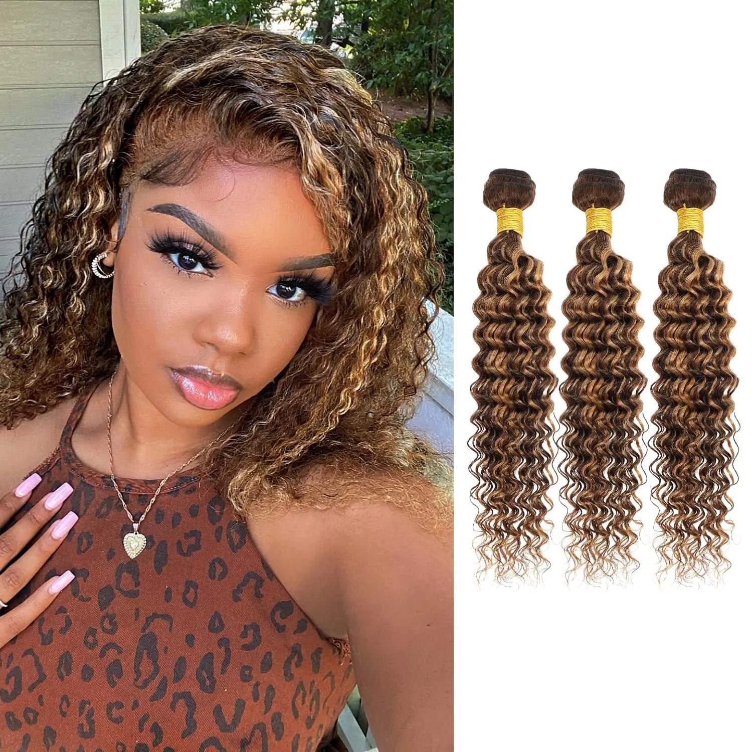 4/27 Bundles Brazilian Hair Bundles Highlight Honey Blonde Human Hair Bundle Weave Double Weft Deep Wave Virgin Hair Weaves