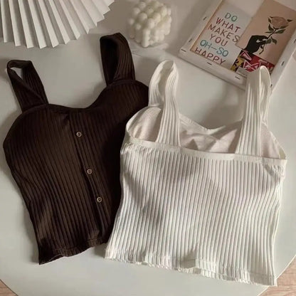 Woman's Top With Built In Bra Button Padded Bra Lady's Top Strap Vest Tank Top Summer Girls Cute Women Casual Female Camisole