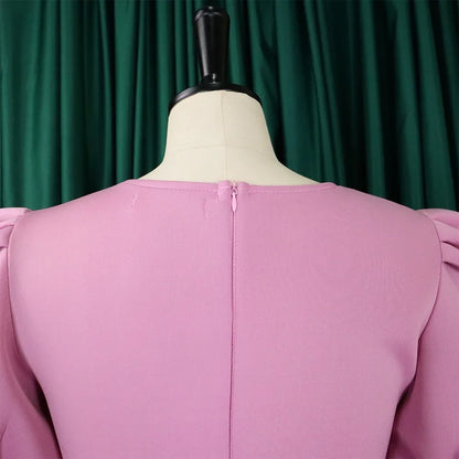 Elegant Dresses for Woman 2024 O Neck Short Sleeve High Waisted Pleated Mid Calf Luxury Female Birthday Party Dinner Vestidos