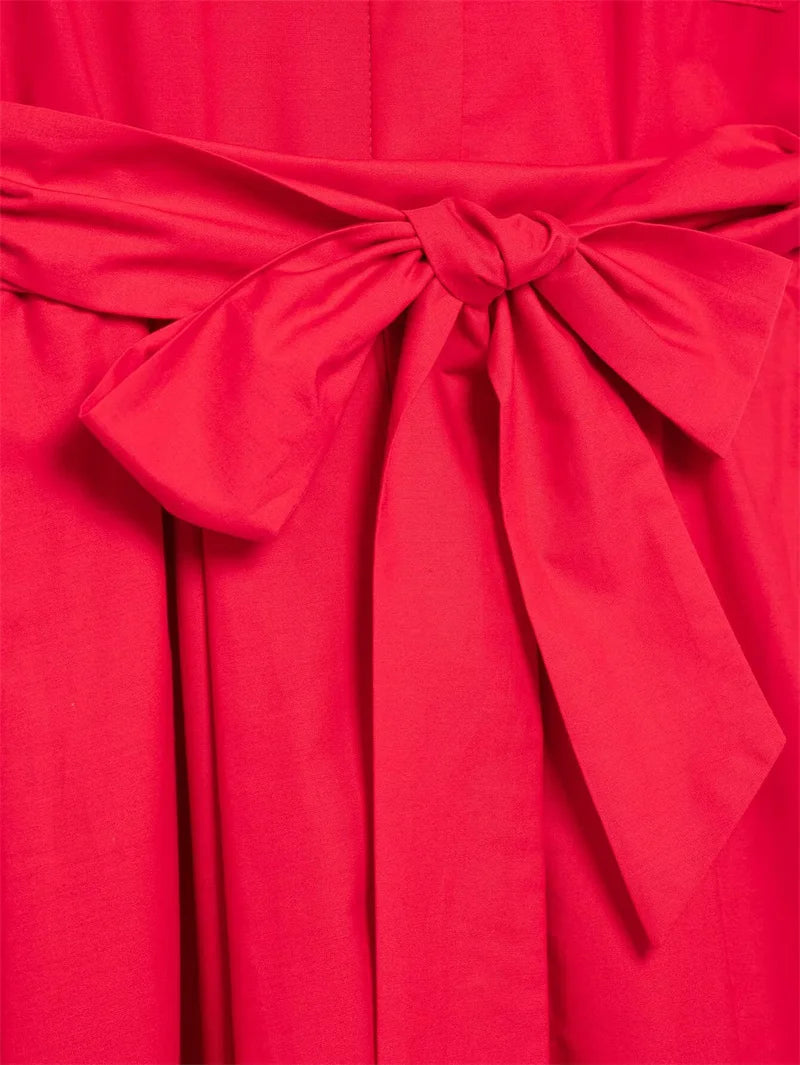 Women's Dresses New Spring 2025 Red Dress Elegant and Romantic Passionate and Unrestrained Belt Embellishment