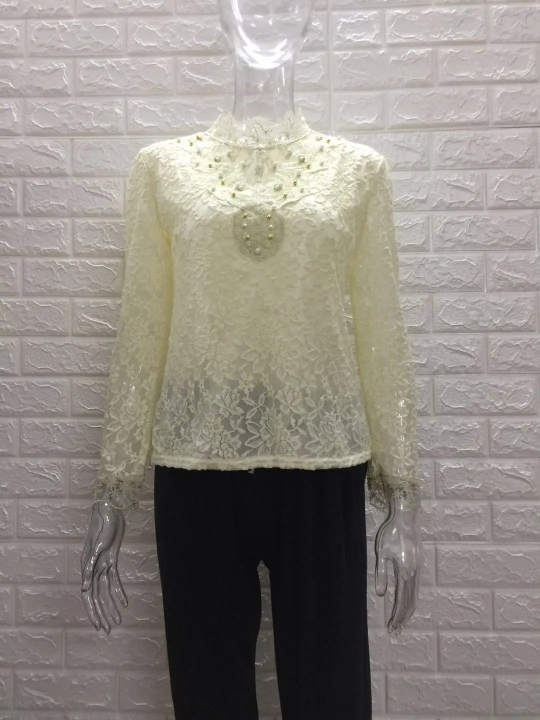 Women T Shirts Vintage Spring Winter Tees Autumn Lace Beads Hole Sexy Tops Warm Blouse Top Casual Full Long Sleeve Shirt