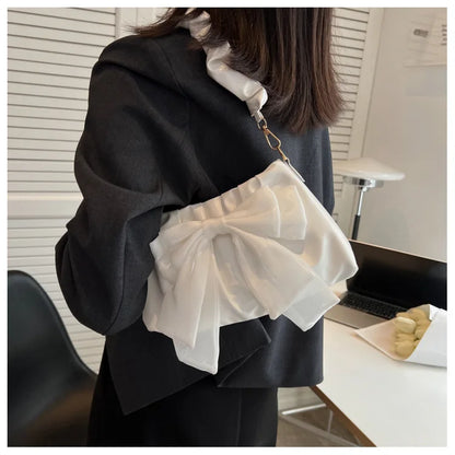 Fashion Casual Handbags For Women Cute Bow Black White Blue Kahki PU Handbags Trendy Daily Shoulder Underarm Bags bolsa feminina