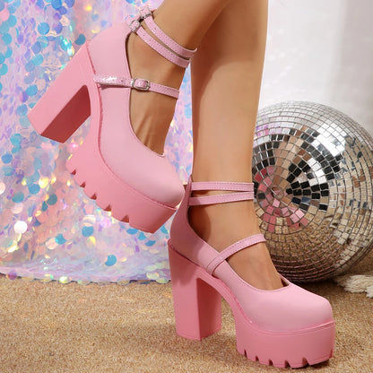 High Heels Women Mary Janes Shoes Woman Platform Fashion Sandals Women Summer New Dress Lolita Shoes Chunky Pumps Zapatos Mujer