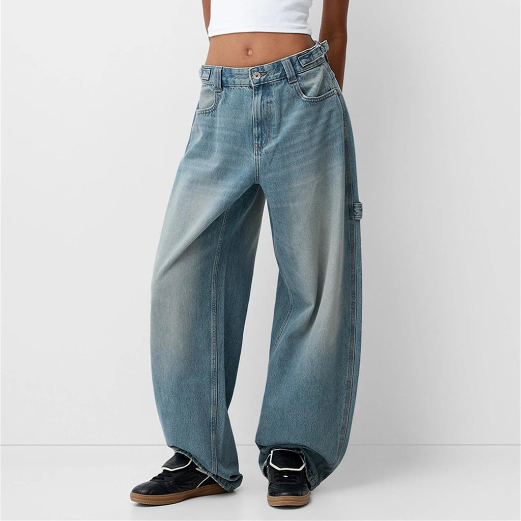 Women Wide Leg Denim Pants Casual Loose Vintage Distressed Jeans Trousers for Work Office Streetwear