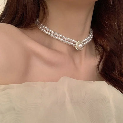 New Baroque Pearl Choker Necklace For Women Luxury Wedding Party Triple-layer Beaded Necklace Torques Ladies Trendy Jewelry Gift