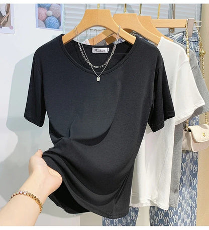 2025 Women T Shirt Girls T-Shirt Woman Clothes Tops Tshirt Female Short Sleeve Spring Tee Sexy Y2k Top White New