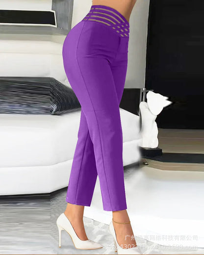 Houndstooth Print High Waist Work Pants Women Plaid Summer Spring Fashion Ankle Length Pants Office Lady