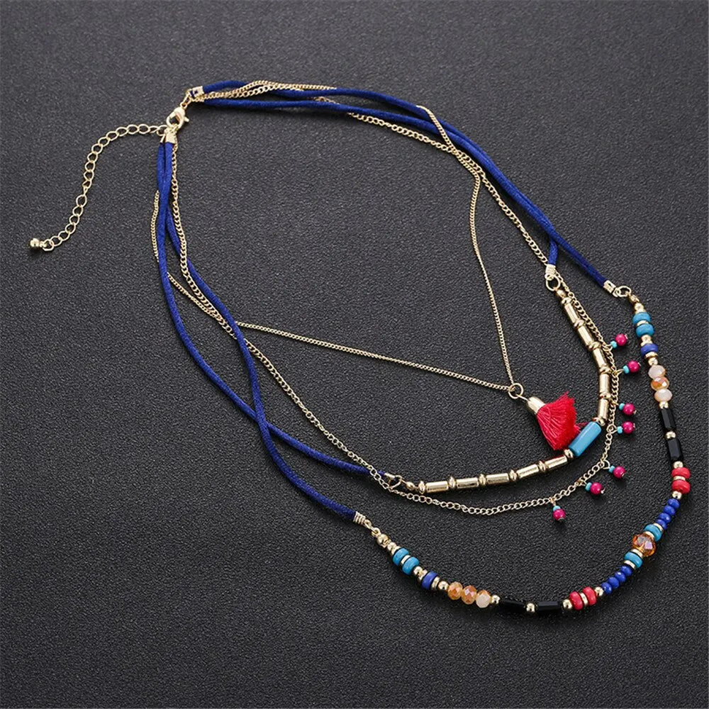 Bohemian Multilayer Handmade Colorful Beads Chain Pendant Necklaces For Women Girls Accessories Fashion Wedding Jewelry Gifts