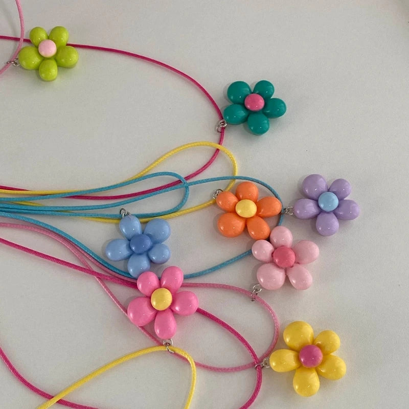 Colorful Flower Necklace Statement Pendant Necklace Floral Design Neck Jewelry Rope Necklace Perfect Gift for Women Girl