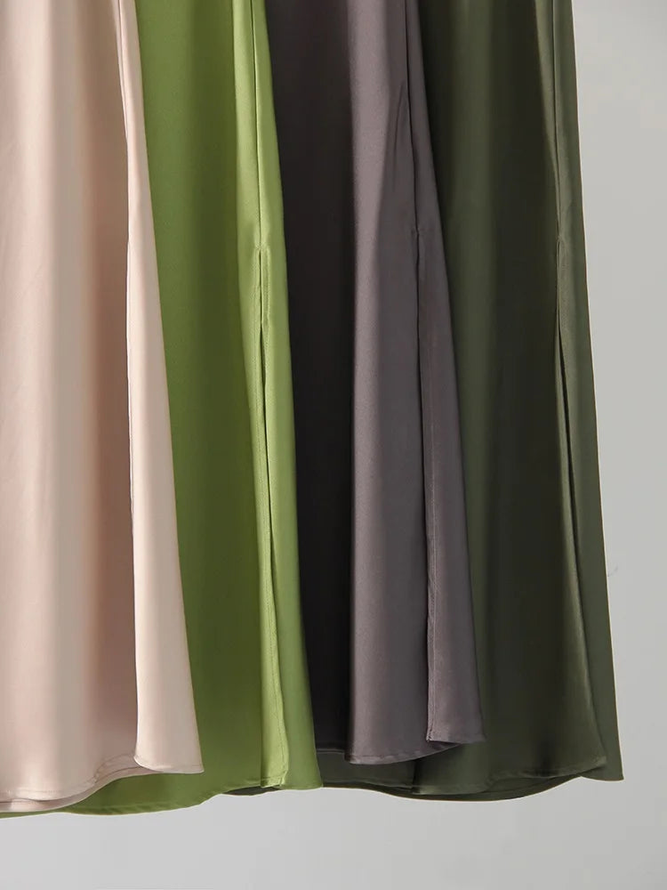 Long Satin Skirts For Women Summer High Quality Skirt With Slit On The Side Silk Elegant Black Maxi Luxury Women's Skirts 2025