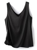 Woman T-shirts Elegant SILK Satin Blouse Sleeveless Female Summer 2023 Casual Loose Tanks and Camis Solid Green Tops for Women