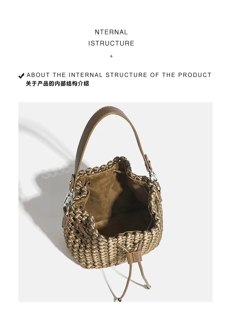 Tote bag woman Bucket bag handbags for women Nylon underarm purse European-style hand-woven bag for women