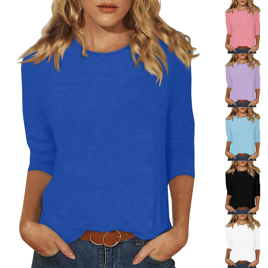 Women Summer Tops Round Neck Three Quarter Sleeve Comfortable Print T Shirt Blouse Women T Shirt muticolor t shirt tops