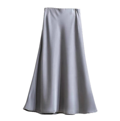 Long Skirts for Women High-waisted Thin Satin Acetate Silky Fishtail Skirt Korean Fashion Clothing Elegant Women's A-line Skirt