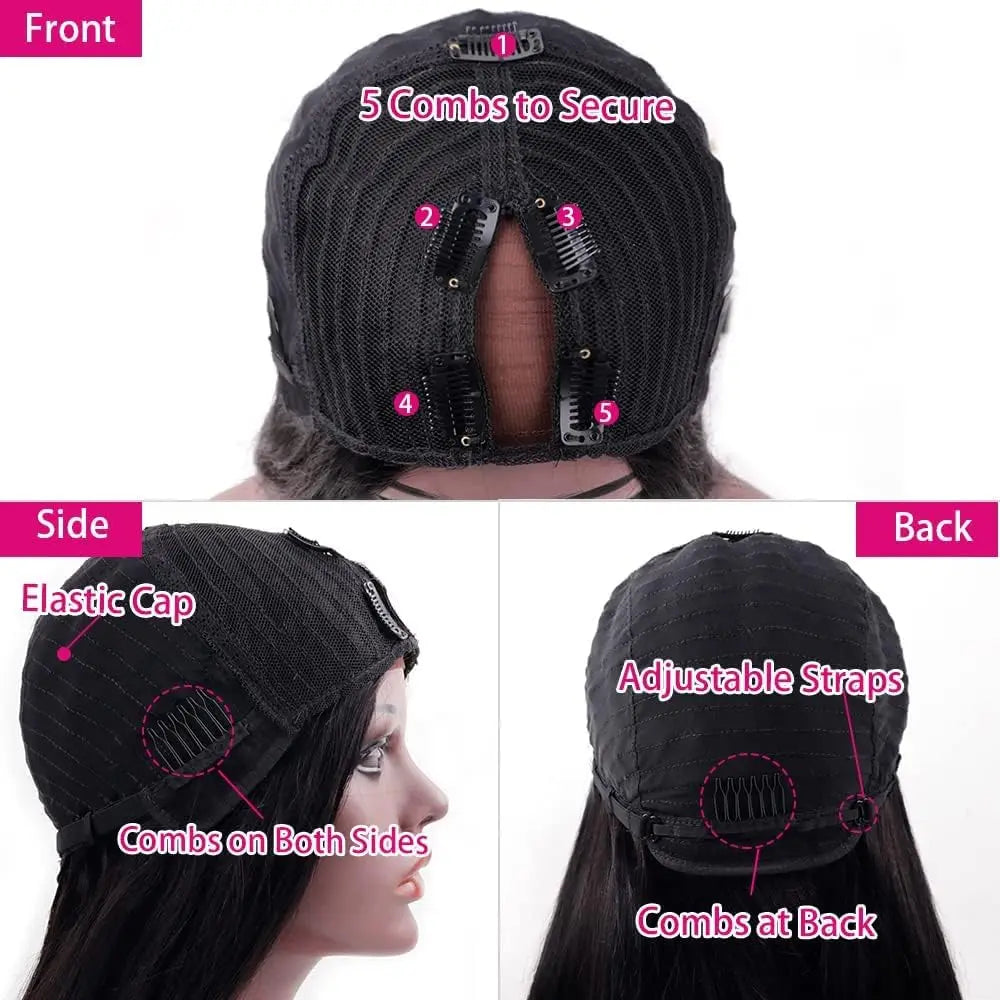 V Part Wig Straight Long Human Hair Wigs Mongolian Straight V Part Human Hair Wigs V Part Machine Made Wigs No Leave Out