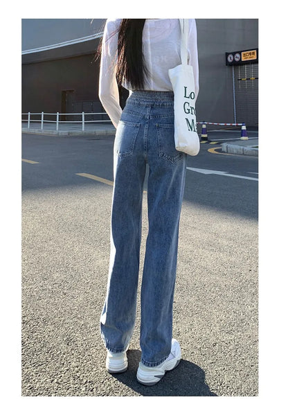 Women's High-Waisted Wide-Leg Jeans, Women's Spring Wear, New Loose Straight-Legged Small Man, Thin and Mopping Long Pants