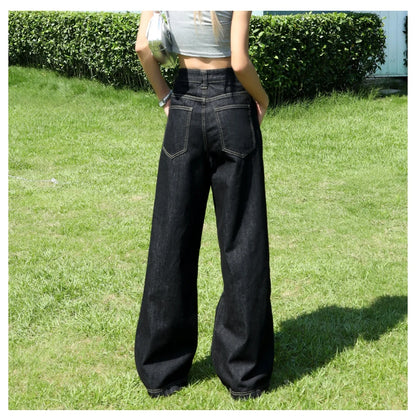 Women's Low-Waist Straight Wide-Leg Jeans Loose and Versatile Basic Fashionable Urban Style Casual Trousers