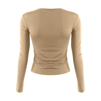 Women's Fashion Solid Colour Round Neck Long Sleeve T-Shirt Top Tops for Women Womens Tops and Blouses Trendy Womens Summer Tops