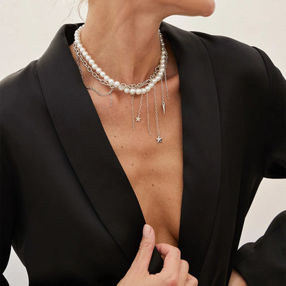 Necklaces for Women Heart-shaped Cross Imitation Pearl Tassel Long Necklace Colliers Femmes Girl Stuff