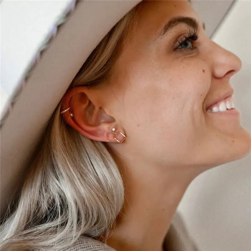 14K Gold Filled 8mm Square Earrings Minimalism Jewelry Gold Filled Stud Earrings Brincos Pendientes Oorbellen Boho Women Earring