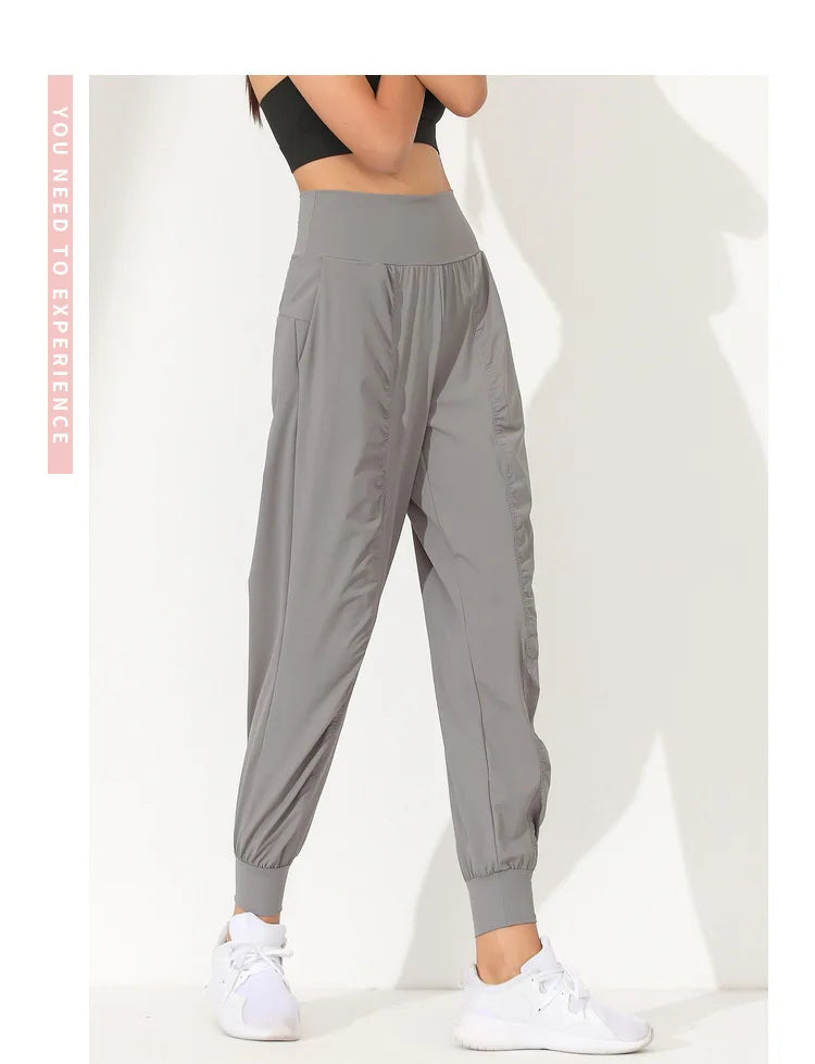 Woman Yoga Pants Loose Slim Quick-Dry Yoga Pants Pleated Hem Bound Running Fitness Capris Pockets Jogging Pants Sports pants