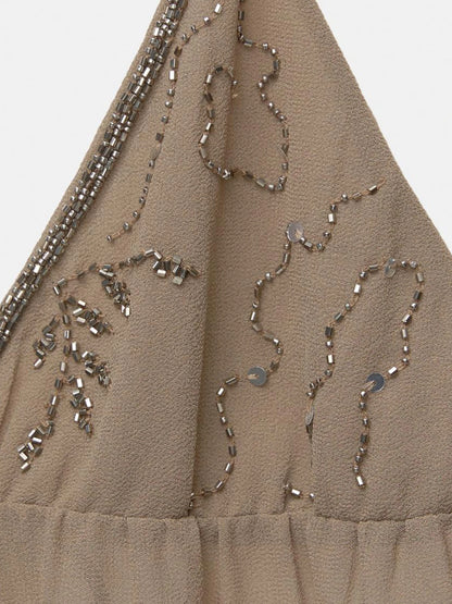 Women Halter Top Tie-Up Sleeveless Tops Shiny Beaded Summer Vest For Beach Vacation Summer Party Daily Wear Streetwear