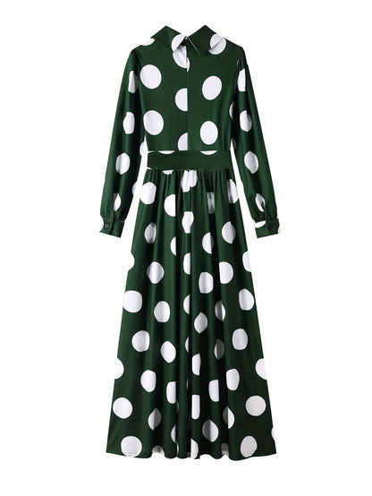 Casual Dresses Elegant Women Long Dress Sleeve Female Robe Bow Knot Polka Dots Girl's Vestidos Lady's Maxi Dresses