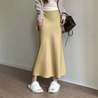 Satin Skirts for Women Korean Reviews Many Girls Clothes Women's 2025 Summer NEW High Waisted Mid Long Skirts Fashion women skir