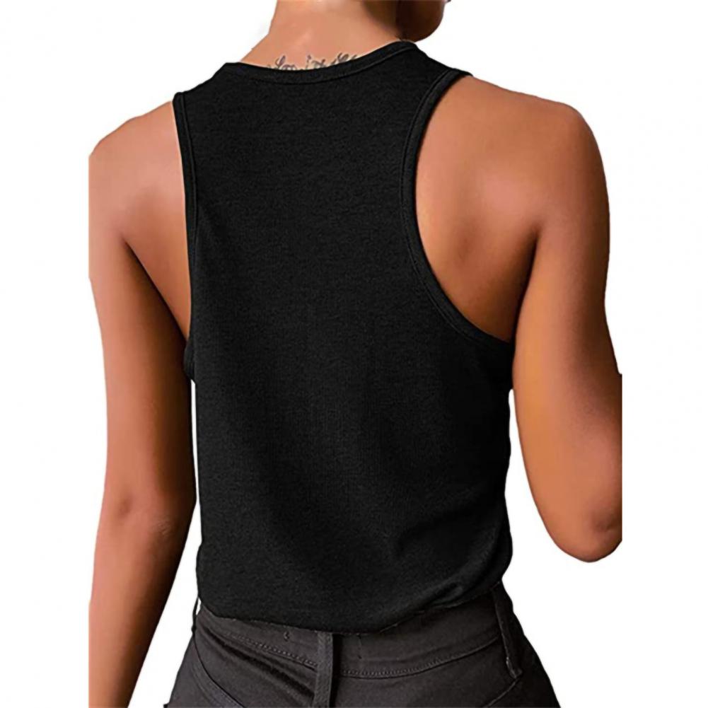 Women's Tops Vest U Neck Women Tank Vest Snap Buttons Ribbed Camisole Summer Loose-fitting Stretchy T-shirt For Fitness 2023