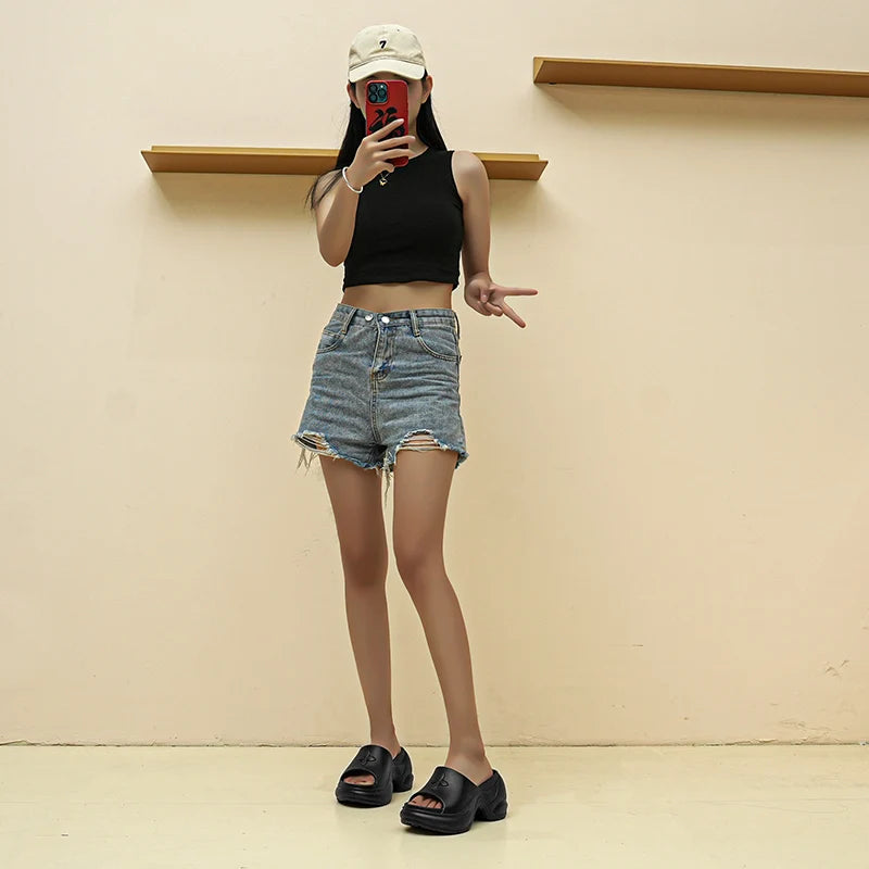 Women's Shoes 35-40 Spring Platform Clover Slippers High Heels Breathable Sandals Street Casual Shoes New Soft Soles