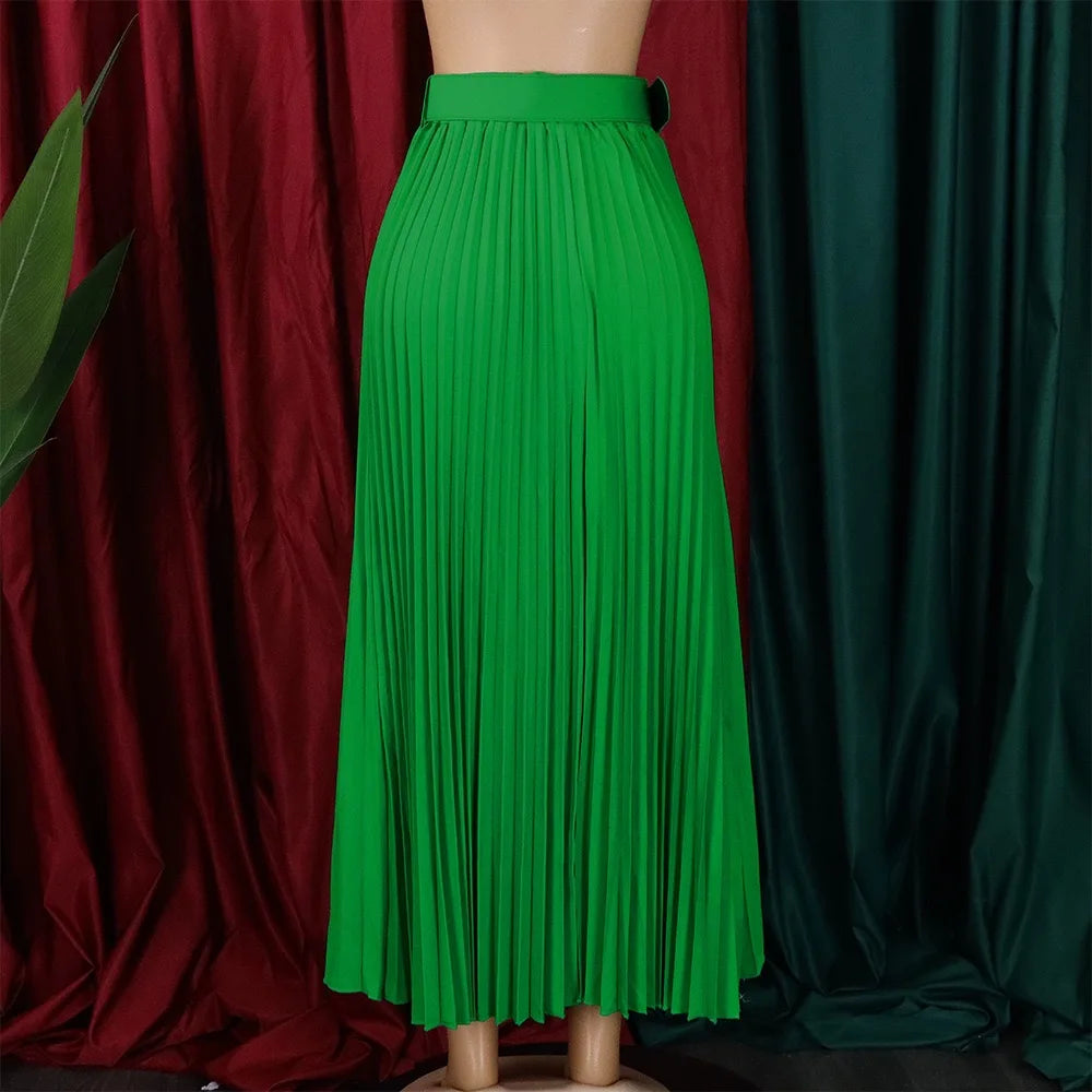Elegant Pleated Skirts for Woman 2024 New High Waisted Belt Waisted Ankle Length Autumn Winter Wear Bottoms Skirts Clothes Hot