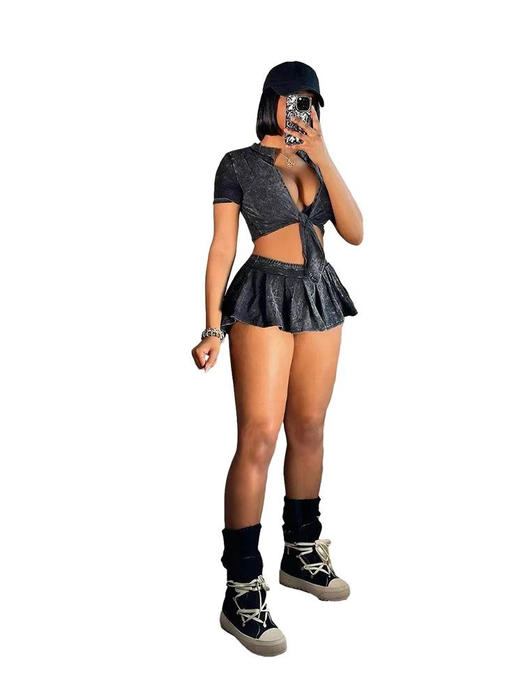 Skirt Sets Women 2 Piece Outfit Solid Color Streetwear Summer Outfit Ladies Wholesale Dropshipping