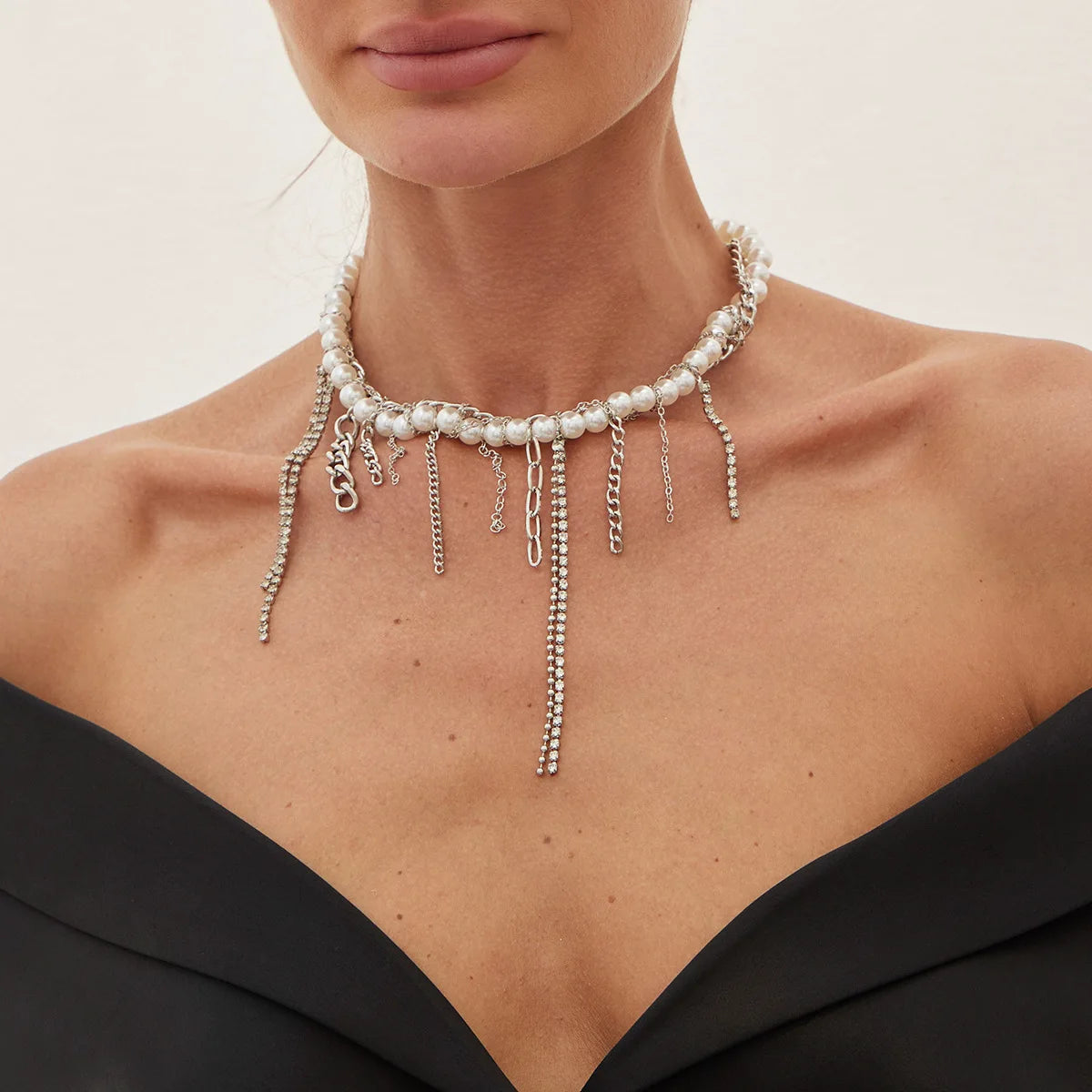 Necklaces for Women Heart-shaped Cross Imitation Pearl Tassel Long Necklace Colliers Femmes Girl Stuff