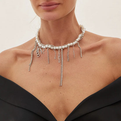 Necklaces for Women Heart-shaped Cross Imitation Pearl Tassel Long Necklace Colliers Femmes Girl Stuff