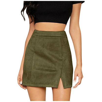 Skirts For Woman Women'S High Waist Faux Suede Side Split Short Skirt Roupas Femininas Traf Women 2024 Faldas  Mujeres New