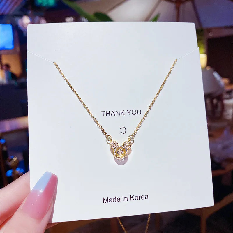 Cute Anime Necklaces For Women Crystal Bear Cartoon Pendant Necklace 2023 Luxury Clavicle Chain Fashion Korean Jewelry Wholesale